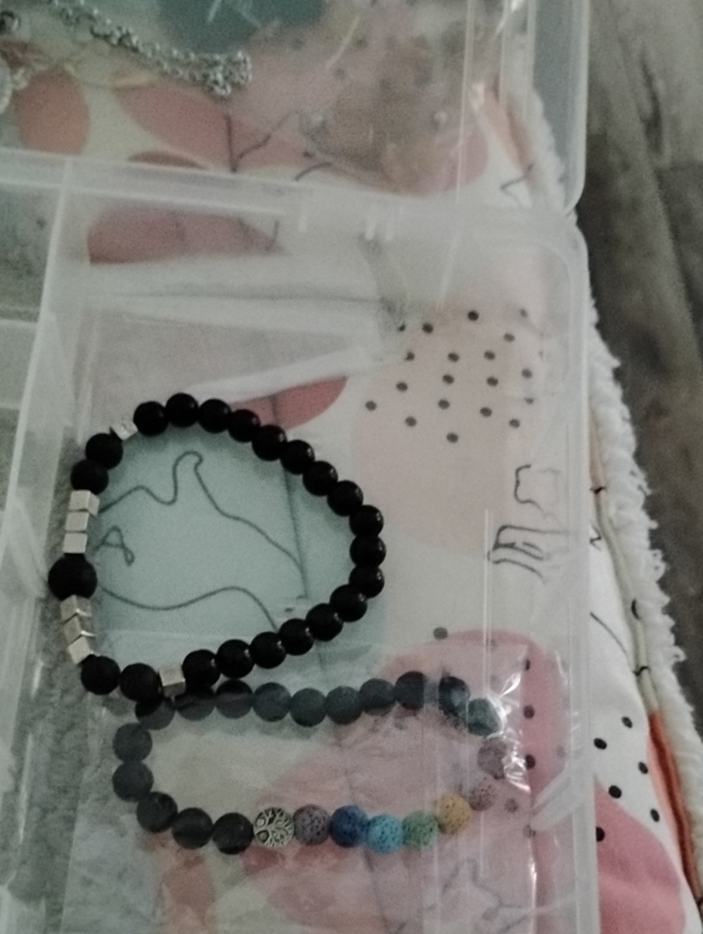 Beaded Stretch Bracelet Set in Black and Multicolor